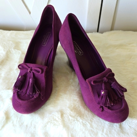 Coach Shoes - Coach Purple Suede "Terri" Wedges